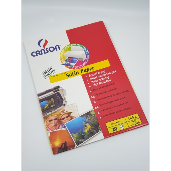 ورق طابعة ملونة للصور عالي الجودة ساتن جلوسي نص لمعة 180 جرام 20 ورقة CANSON